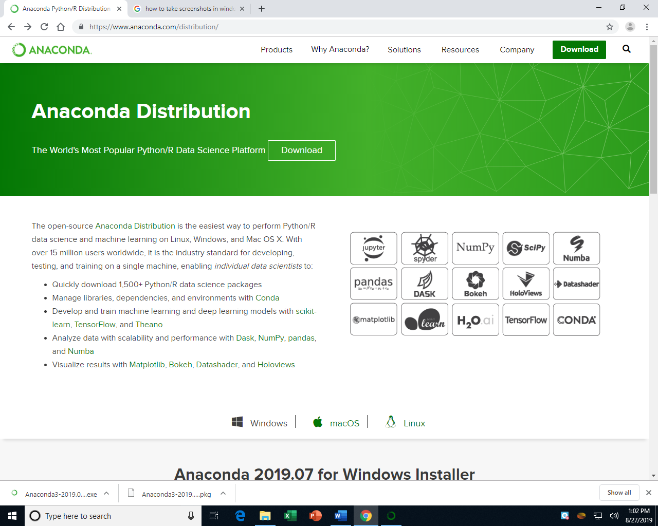 A screenshot of the Anaconda website at
www.anaconda.com/distribution