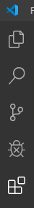 A screenshot of the icons on the left edge of the VS Code window,
showing icons for Explorer (two file icons), Search (magnifying glass
icon), Source Control (small graph icon), Debug (insect icon), and
Extensions (small blocks
icon)