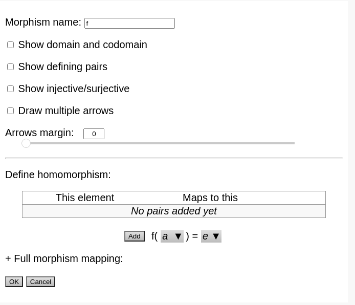 Homomorphism editing dialog