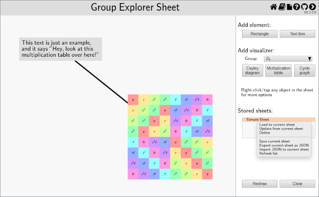 A screenshot of a stored sheet menu