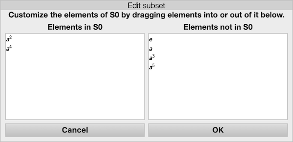 A dialog box for editing the contents of a user-defined subset